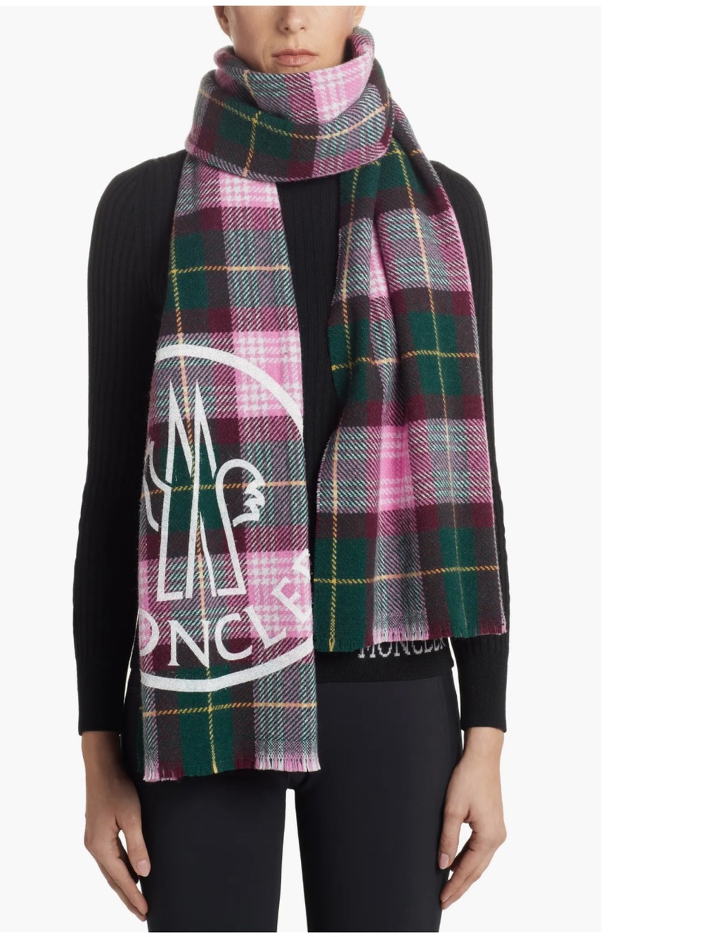 Moncler Tartan Plaid Wool Blend Scarf